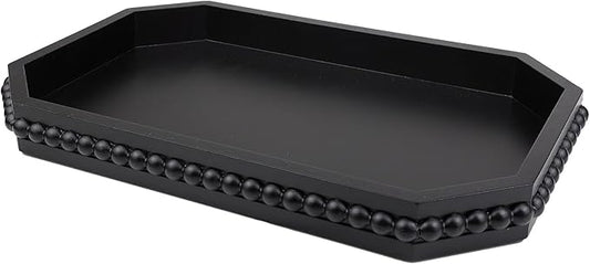 Wood Rustic Serving Tray with Beads, Farmhouse Black Decorative Tray for Table Centerpiece, Christmas Wedding Halloween Home Decor