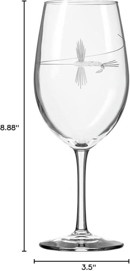 Rolf Glass | Fly Fishing All Purpose Wine Glass 18 Ounce | Set of 4 | Large Wine Glasses | Lead-Free Crystal Glass | Engraved All Purpose Wine Glasses | Made in the US | Outdoor Lifestyle