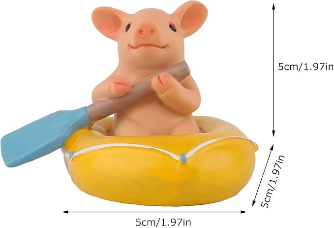 Mini Pig Figurine, Resin Home Decor, Lucky Animal Garden Statue for Micro Landscape (Pig Goes Kayaking)
