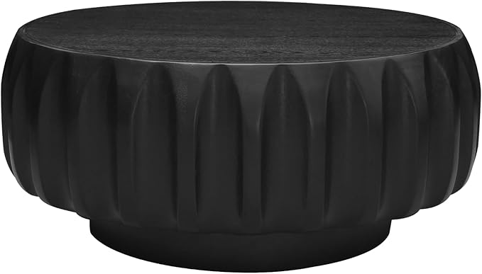 31.5" Round Black Coffee Table - Mid Century Modern Solid Wood Coffee Tables with Fluted Design for Living Room, Small Space, Apartment (Black)