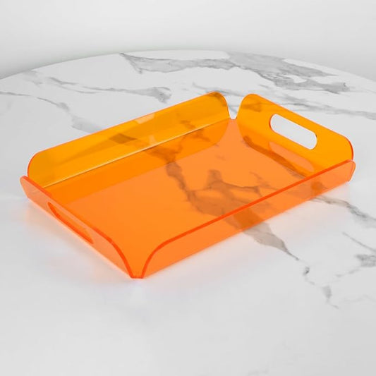 Translucent Orange Acrylic Tray 15x10.2 Inches - Stylish Serving Tray for Coffee Table, Kitchen, and Vanity - Durable and Modern Organizer