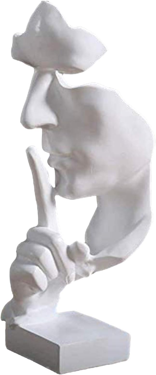 aboxoo Silence is Gold Thinker Statue, Modern and Simple Resin Things, Creative Abstract Figurine Sculptures for Entrance, Creative Room Home, Office Study, Piano Decor (White)