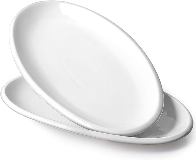 DOWAN 14" Serving Platters for Entertaining, Oval Soft White Serving Plates, Party Serving Trays and Platters Oven Safe, Porcelain Dinner Serving Tray Serving Dishes for Meat, Set of 2