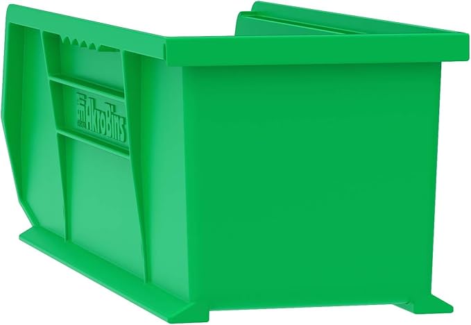 Akro-Mils 30234 AkroBins Plastic Storage Bins, Space-Saving Stackable Bins for Garage, Pantry, Craft Organization, 15" x 5" x 5", Green, 12-Pack