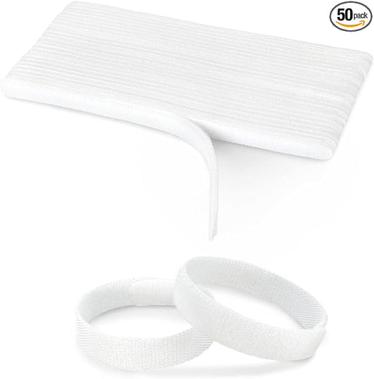 50PCS Reusable Adjustable Cable Ties, Microfiber Cloth Used for Computer Link Cable Cord Management (white)