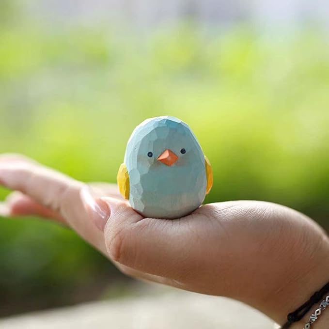 Bird Figurines Small Bird Figurines Home Decor Hand Carved Painted Wooden Statues for Home Decor, Gift for Bird Lovers,Housewarming, Birthday, Christmas (Blue and White)