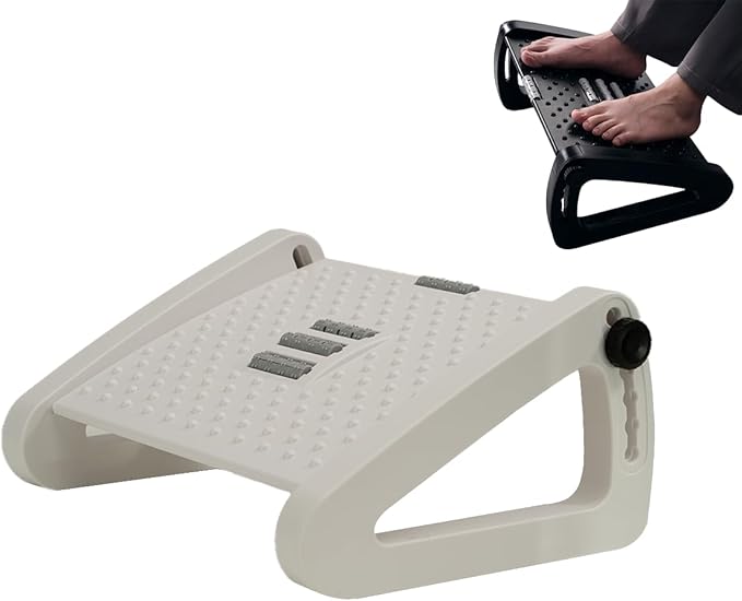 Ergonomic Footrest, Comfort Under Desk Foot Support, 6-Position Multi-angle Adjustable Foot Pedal, Ergonomic Posture Support, Footrest for Office and Home (White)
