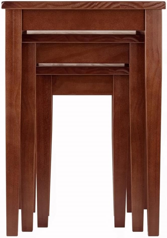 Pemberly Row 3-Piece Transitional Solid Wood Nesting Tables in Antique Walnut