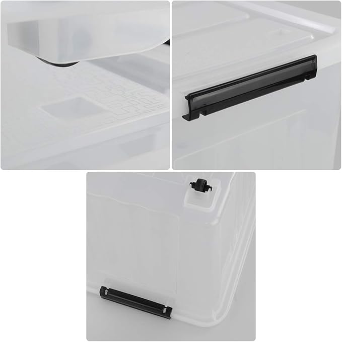 70 L Large Clear Storage Boxes, 4-Pack Plastic Storage Box with Lids and Wheels