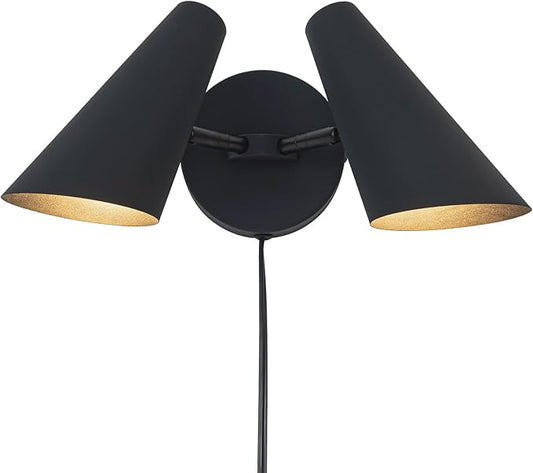 2-Light Plug in Wall Sconce, Matte Black Modern Vanity Light Wall Lamp with Rotatable Lampshade Picture Light for Bedroom Living Room Bathroom Foyer