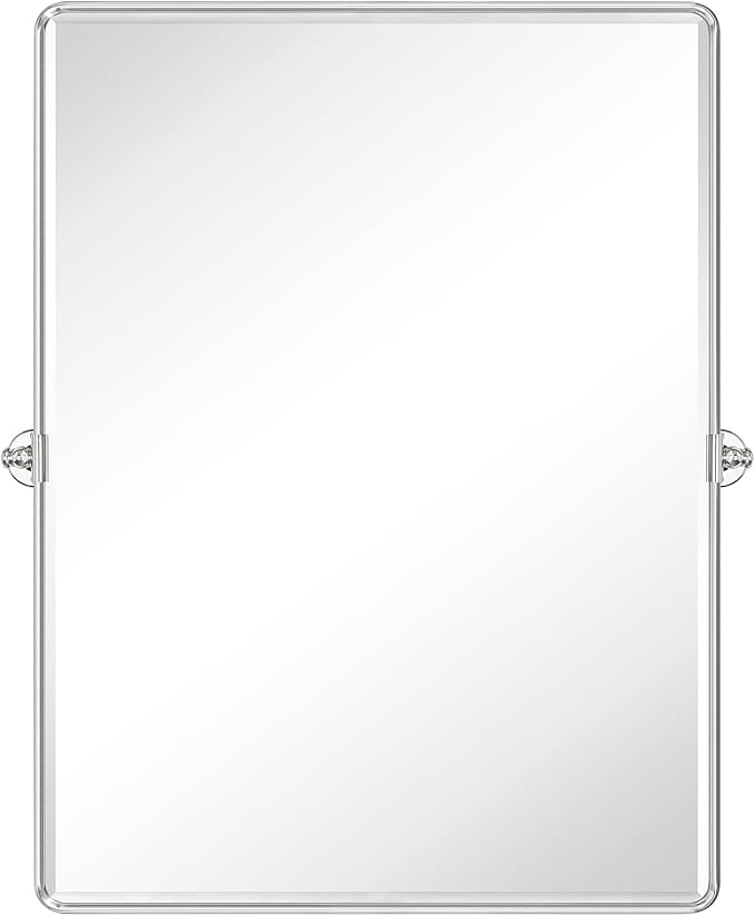 TEHOME Pivot Mirror Chrome Tilt Bathroom Vanity Mirror Large Metal Framed Rectangle Tilting Beveled Vanity Mirrors for Wall, Vertical Hanging, Overall 34.14 x 40 inches (Mirrror 30 x 40 inches)