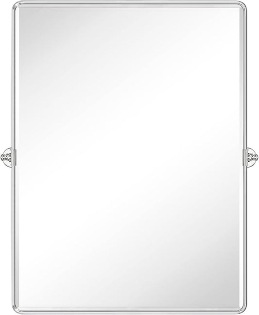 TEHOME Pivot Mirror Chrome Tilt Bathroom Vanity Mirror Large Metal Framed Rectangle Tilting Beveled Vanity Mirrors for Wall, Vertical Hanging, Overall 34.14 x 40 inches (Mirrror 30 x 40 inches)
