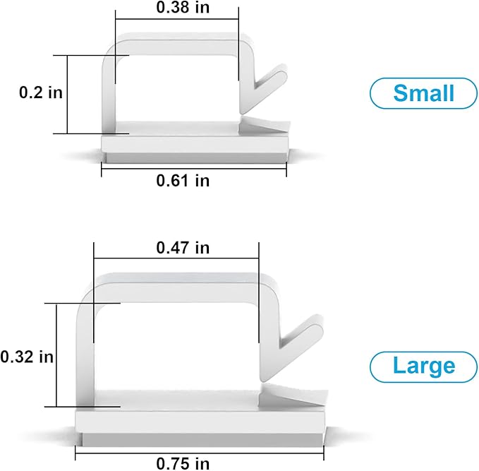 100 PCS Adhesive Cable Clips White (Small & Large), Upgraded Wall Wire Holder for Cord Organizer Cable Management, Outdoor Light Clips Hooks for LED, Car Dash Cam, HDMI, Extension Cord