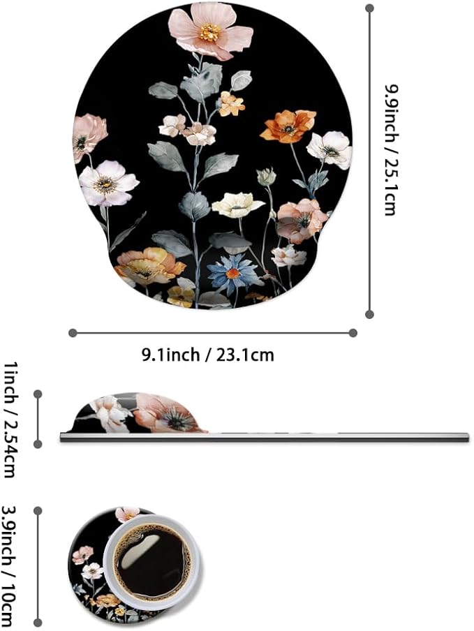 Mouse Pad with Wrist Support, Ergonomic Mouse Pad with Memory Foam Wrist Rest Cushion, Non-Slip Rubber Base Gaming Mice Pad for Home Office Computer Laptop,Cute Floral