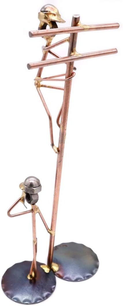 Lineman with Boss Collectible Handmade Metal Art Figurine, Desk Accessories, Trophy, Boss Gift, Office Décor, Climber