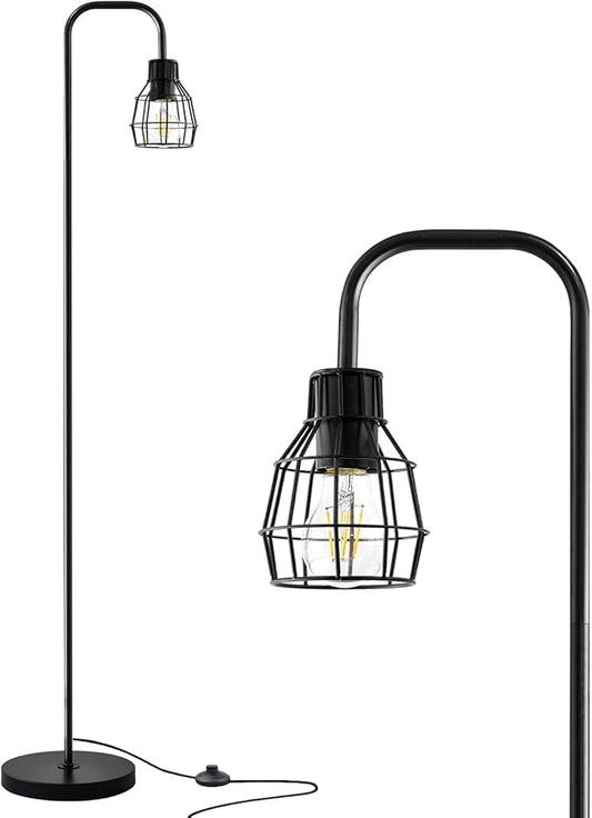 Oneach 63.75" Industrial Floor Lamp Modern Black Floor Lamp with Footswitch Metal Reading Tall Pole Light with 4W LED Bulb Standing Tall Lamp for Living Room Bedroom Office E26 Base