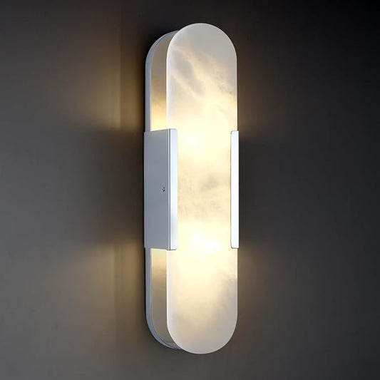 19.7inch Modern Marble Wall Sconces,Alabaster Sconces Indoor Bathroom Vanity Light Chrome Metal Wall Mount Light Fixtures for Stairs Bathroom Living Room Bedroom
