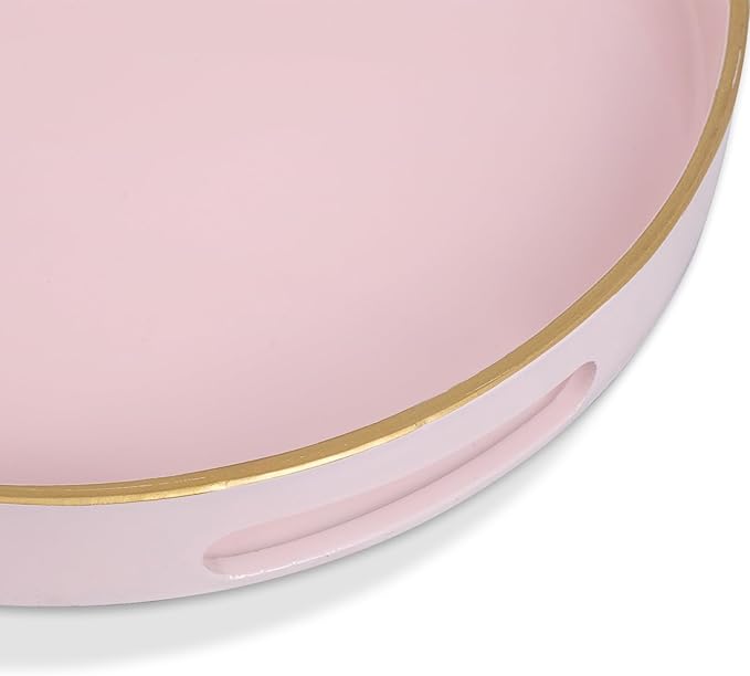 MAONAME Pink Decorative Tray, Oval Serving Tray with Handles, Plastic Tray for Coffee Table, Ottoman Tray for Living Room, Bathroom, 15.6" X 10.6" X 1.4"