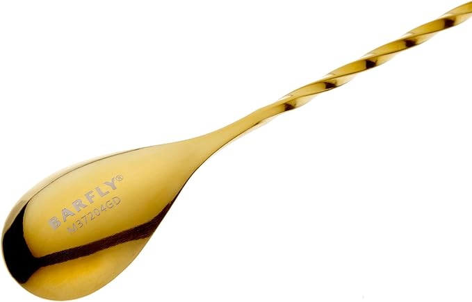 Barfly 13.2-inch Diamond Lattice Etch Bar Spoon, Gold Plated