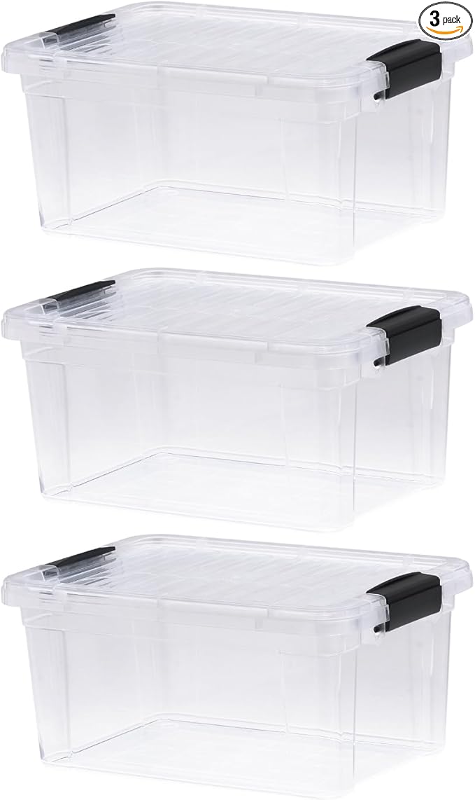 Superio Storage Bins with Lids- 3 Pack, 6.6 Qt Clear Boxes for Organizing, Stackable Plastic Containers- BPA Free, Non-Toxic, Odor Free, Organizer for Home, Office, Dorm