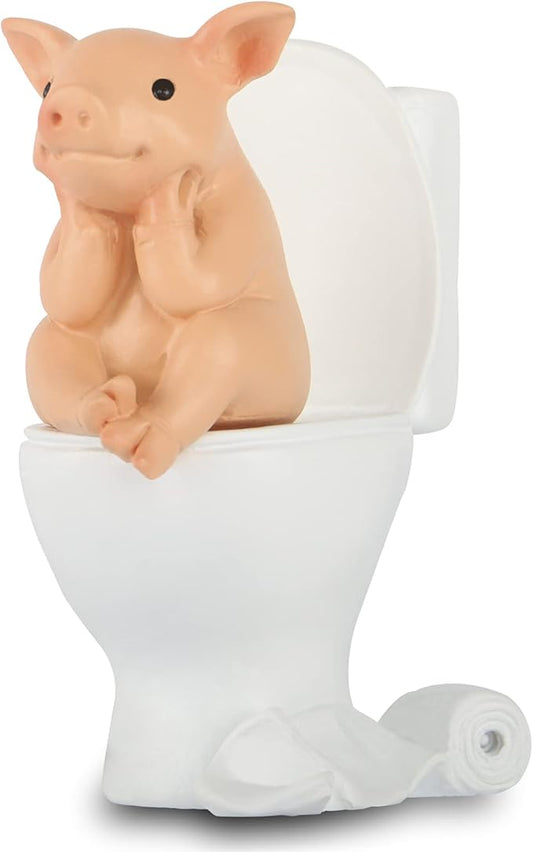 Pig Statue Mini Pig Figurine, Resin Home Decor, Lucky Animal Garden Statue for Micro Landscape (Pig Squatting on The Toilet)