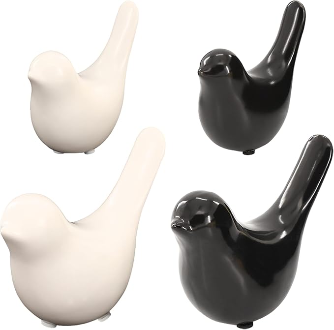 4-Pack Minimalist Shelf Decor Bird Figurines Small Animal Statues， Bird Decor for Home in Matte Black & White, Abstract Bird Figurines Home Decor Set for Tabletops, Shelves, and Desks