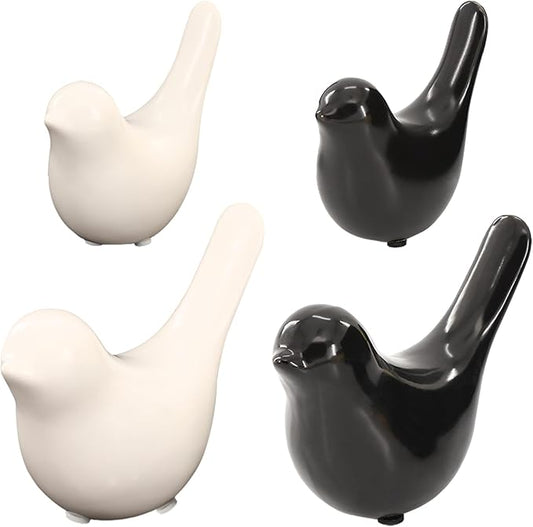 4-Pack Minimalist Shelf Decor Bird Figurines Small Animal Statues， Bird Decor for Home in Matte Black & White, Abstract Bird Figurines Home Decor Set for Tabletops, Shelves, and Desks