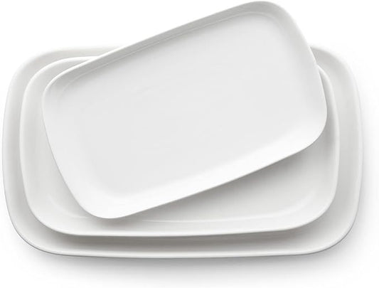 DOWAN Serving Platters and Trays for Wedding Decor, 16"/14"/12" Serving Dishes for Entertaining, White Porcelain Plates Set of 3