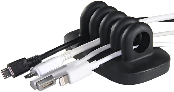 Desktop Cable Organizer, Weighted, No Bad Smell, Bundled with 4 Reusable Cable Ties (Black)