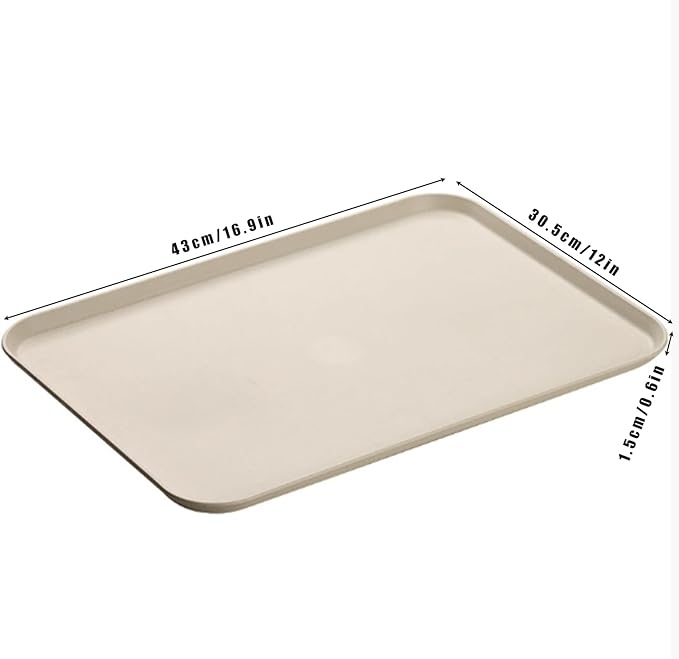 Cafe Fast Food Cafeteria Tray, FoodService Products, Eco-Friendly Wheat Straw & PP Plastic Tray - 17" X 12" X 0.6", Non-Slip Surface for Kitchen, Office - Beige