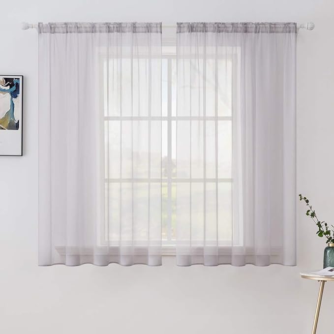 MIULEE 2 Panels Solid Color Sheer Window Curtains Elegant Window Voile Panels/Drapes/Treatment for Bedroom Living Room (54X54 Inches Light Grey)