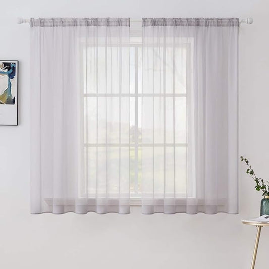 MIULEE 2 Panels Solid Color Sheer Window Curtains Elegant Window Voile Panels/Drapes/Treatment for Bedroom Living Room (54X63 Inches Light Grey)