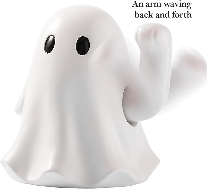 WDS WONDROUS Halloween Decor Ghost Figurine Decoration Waving Hand Lucky – Resin Funny Ghost Statue with Shaking Arm – Halloween Decor Indoor, Spooky Tabletop for Home Office Party Gifts