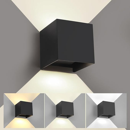 15W Matte Black Outdoor Wall Lights & Indoor Wall Sconce,3000K-6500K 3CCT Square Wall Sconce Lighting,4.33 In 1300LM Up Down Outdoor Wall Sconce Lights,Adjustable Beam,Waterproof Rust-Resistant,1 Pack