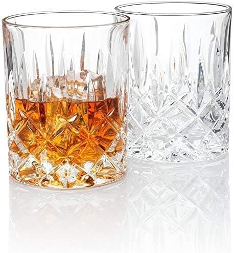 Le'raze Double Old Fashioned Glasses, Posh Crystal Collection, Perfect for serving scotch, whiskey or mixed drinks (Set of 6-11Oz DOF Glasses)