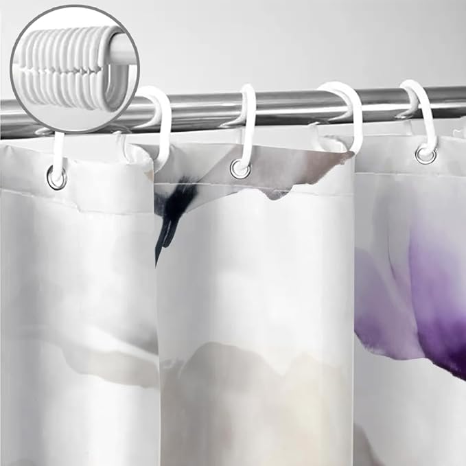 Boho Floral Shower Curtain, Cream Tan Beige Purple Grey White Flower Farmhouse Fabric Shower Curtains Set for Bathroom Decorative with Hooks 72 X 72 inch Spring Bath Decor