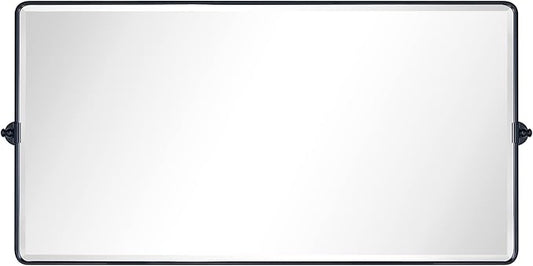 TEHOME Pivot Full Length Bathroom Vanity Mirror Matt Black Metal Framed Full Body Wall Mounted Floor Pivoting Mirror for Bathroom, Living Room, Overall 58.12 x 28 inches (Mirrror 54 x 28 inches)