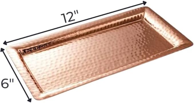 Monarch Abode Hand Hammered Metal Serving Tray, 12-Inch Copper Plated – Rectangle Serving Platter, Small Serving Tray for Party, Fruit Platter, Dessert Trays, Serving Dishes