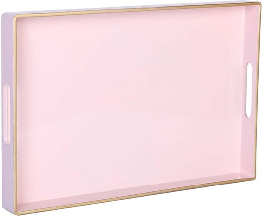 Zosenley Decorative Tray, Rectangular Plastic Tray with Handles, Modern Vanity Tray and Serving Tray for Bathroom, Kitchen, Ottoman and Coffee Table, 15.6” x 10.2” (Pink)