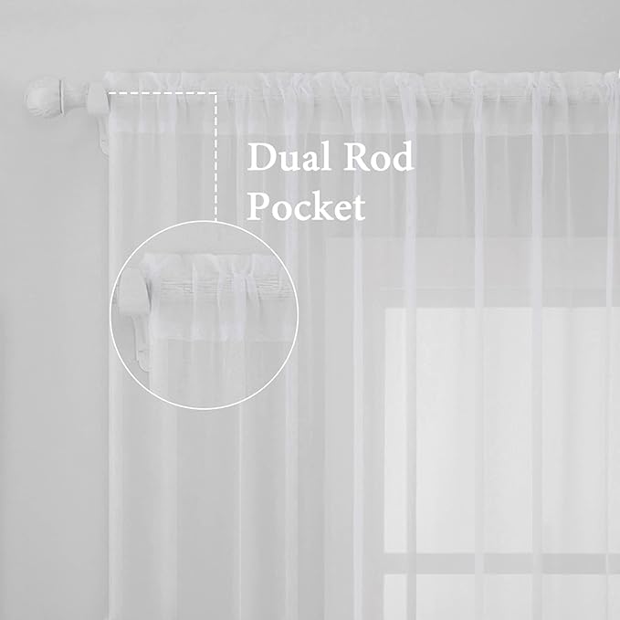MIULEE White Window Sheer Curtains for Bedroom Living Room Solid Elegant Net Drapes 2 Panels Width 42 x Length 84 Inches