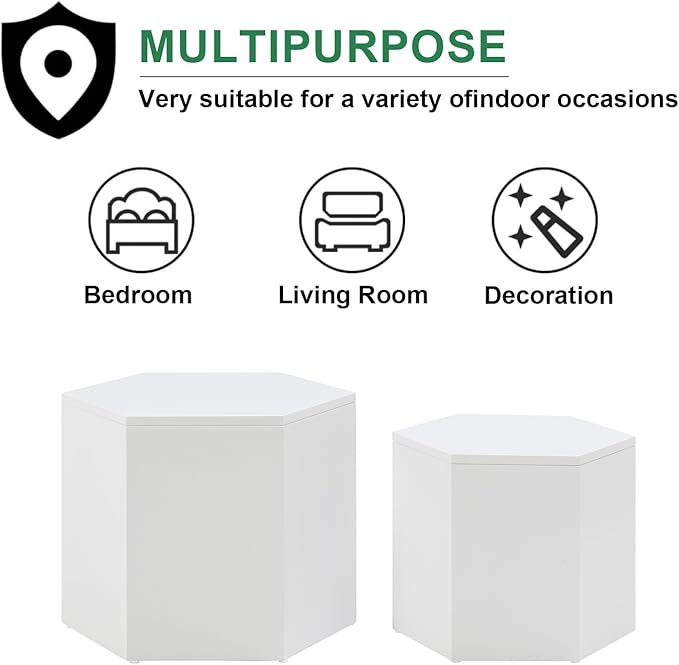 Nesting Coffee Table Set of 2, Wood Round Coffee Table, Modern Hexagon Coffee Table for Small Space Living Room, White