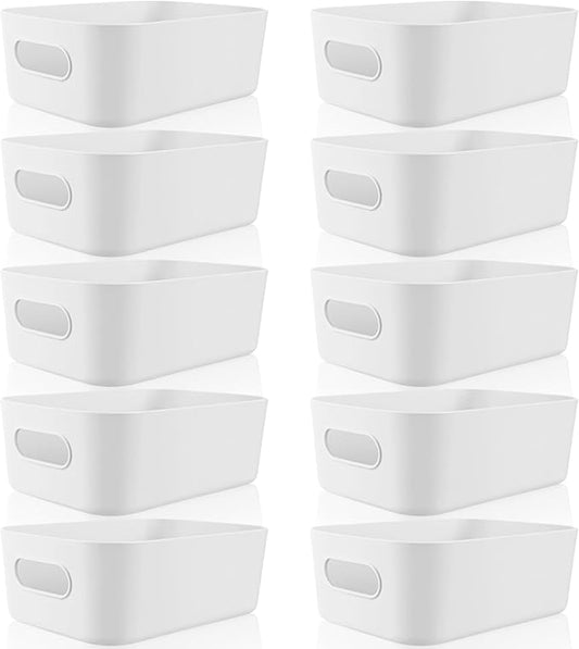 Zopeal Plastic Storage Bins 10 Pcs White Pantry Organizer Bins Small Baskets Storage Containers for Home Kitchen (12 x 8 x 5 Inches)