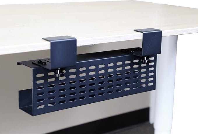 AEONS Under Desk Cable Management Tray Black Horizontal 16-inch Under Desk Removable C Clamp Mount Computer Cord Raceway and Modesty Panel