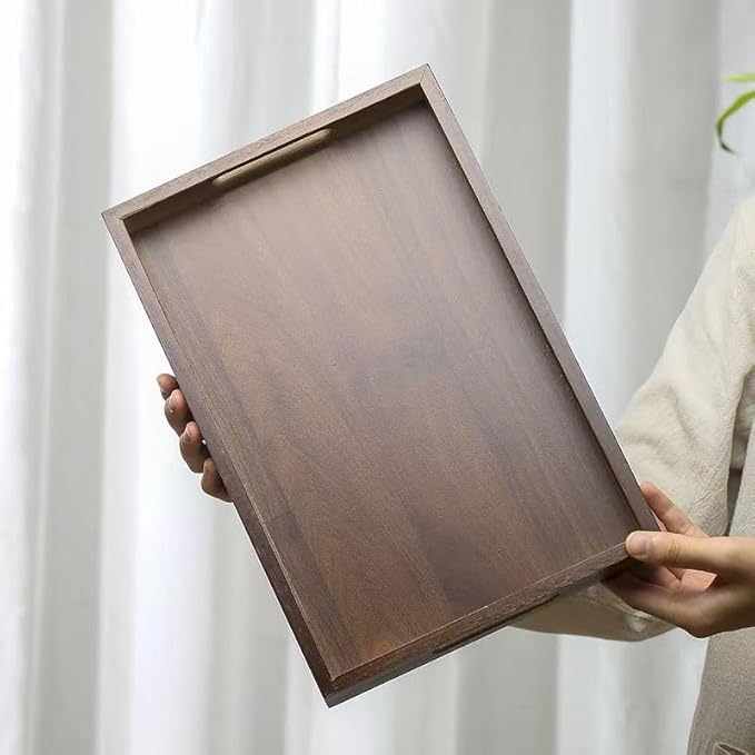 Bamboo Wood Serving Tray with Handles(14.96x10.24x1.57 inches) – Elegant Decorative Platter for Breakfast in Bed, Lunch, Dinner, Appetizers, BBQ, Parties & More – Perfect for Couch and Drawing Room.