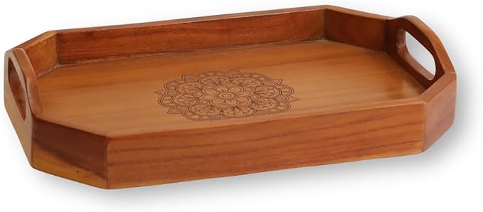 Vesta Homes Large Wooden Serving Tray for Home, Kitchen, Breakfast, Restaurant, Office Organizer, Dining Table | Premium Acacia Wood |15 * 10 * 3 Inches | Handcrafted in India