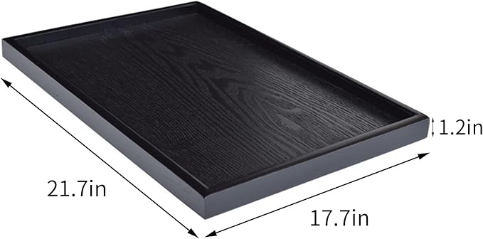 22 x 18 Inches Extra Large Solid Wood Serving Tray for Tea Coffee Table Snack Food Meals Serving Plate Kitchen Party Bar Breakfast Server with Raised Edges Black Wooden Decorative Ottoman Tray