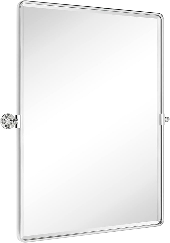 TEHOME Pivot Mirror Chrome Tilt Bathroom Vanity Mirror Large Metal Framed Rectangle Tilting Beveled Vanity Mirrors for Wall, Vertical Hanging, Overall 34.14 x 40 inches (Mirrror 30 x 40 inches)