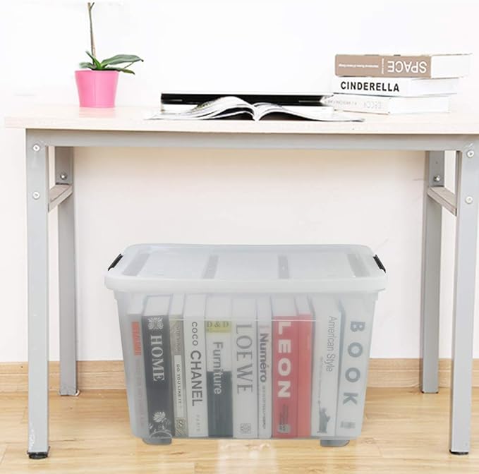 70 L Large Clear Storage Boxes, 4-Pack Plastic Storage Box with Lids and Wheels