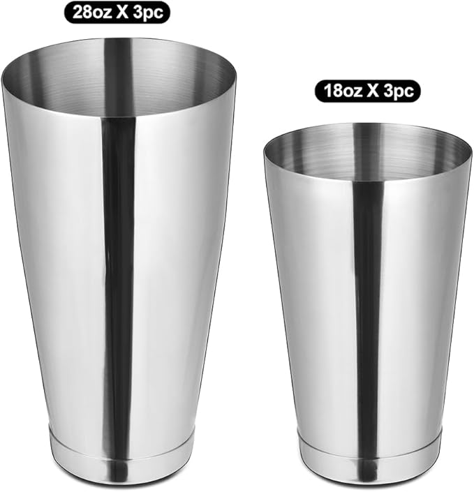 Bulk Commercial Cocktail Shakers 6pc Set, Professional Boston Shakers, Weighted Cocktail Shaker Tins for Bartending - Stainless Steel Bar Shaker Set for Restaurants & Bars - Silver