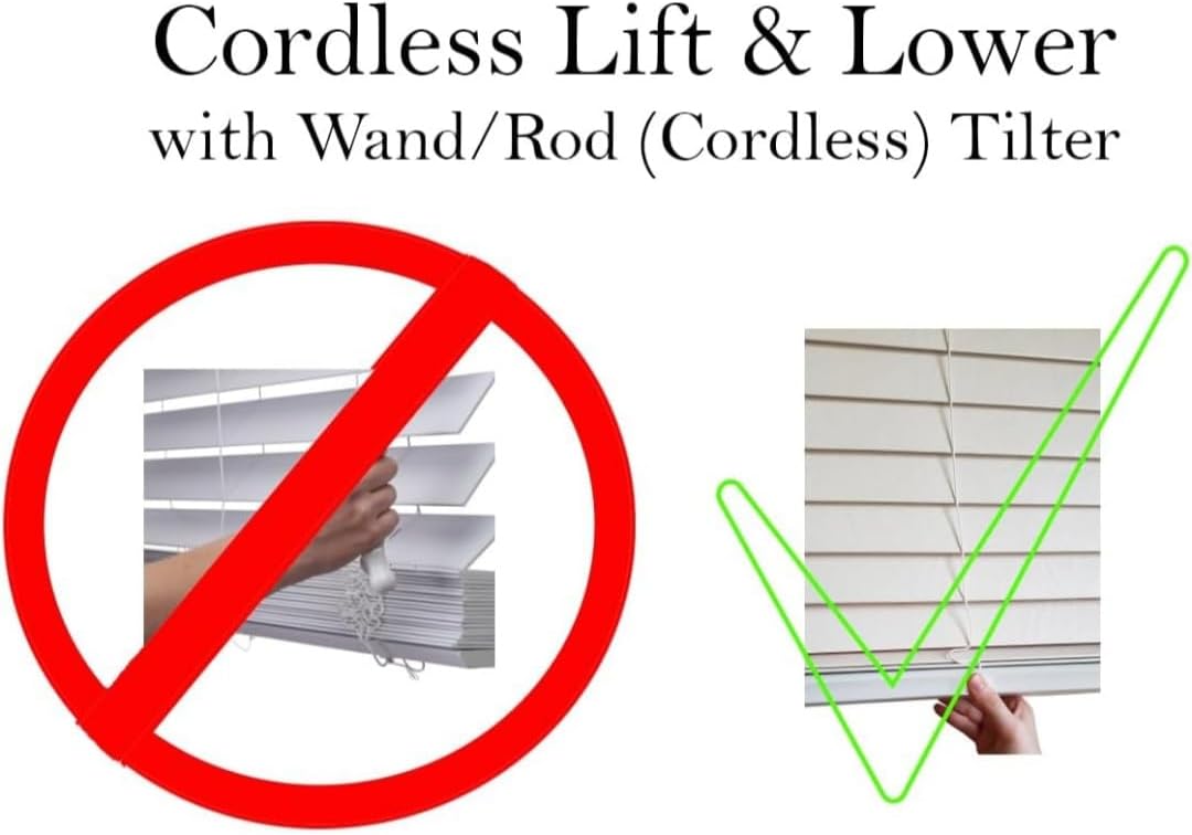 Blinds House Solution, Customizable Faux Wood Horizontal Cordless Window Blinds - 2 Inch Slats - White, Outside or Inside Mount, Cordless Faux Wood Blinds-Custom Window Blinds